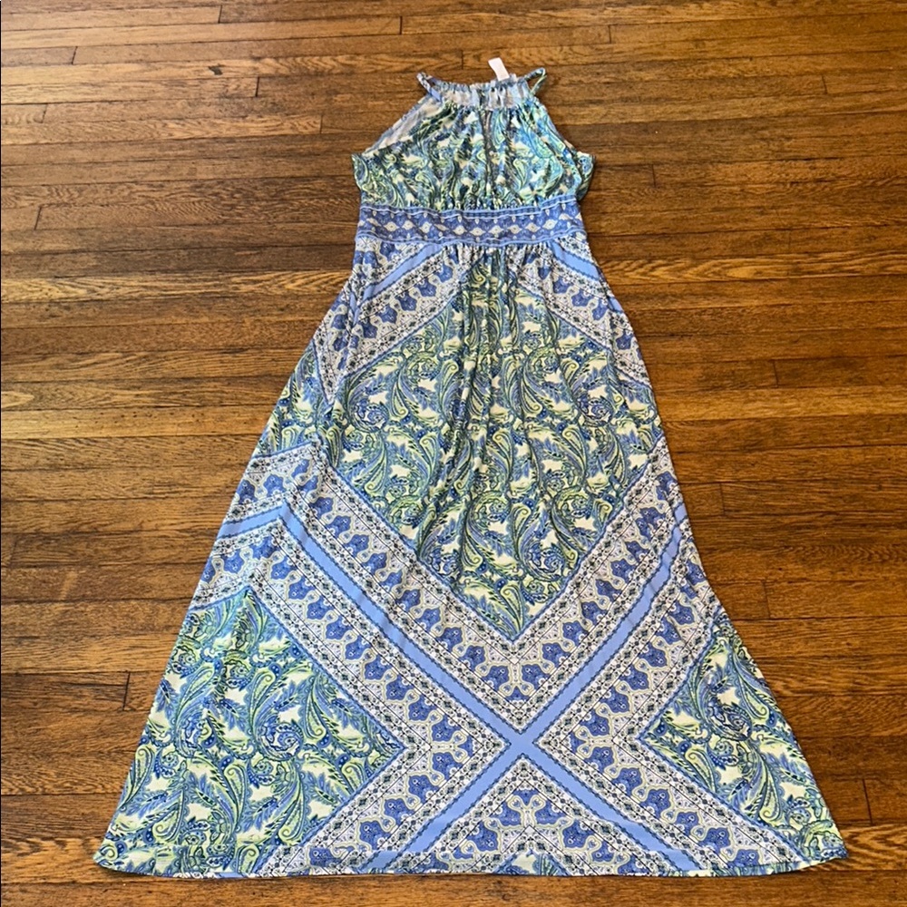 London Times Blue and Green Paisley Maxi Dress